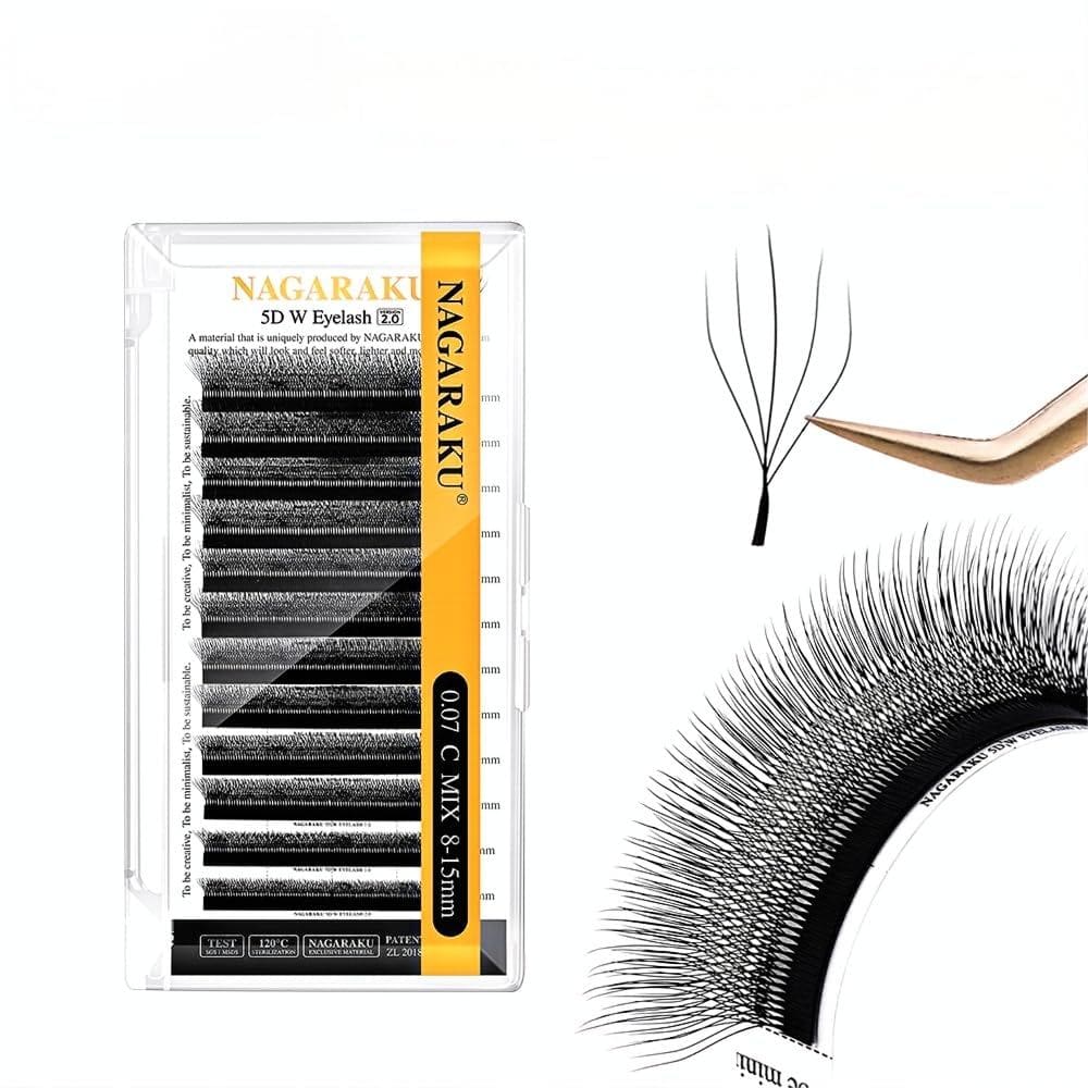 Extensão de cílios NAGARAKU 5D W Shape Versão 2.0 0,07 mm C Curl