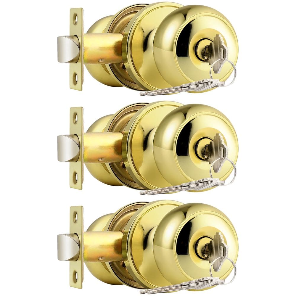 Maçanetas de porta Probrico Keyed Entry, interior exterior, pacote com 3