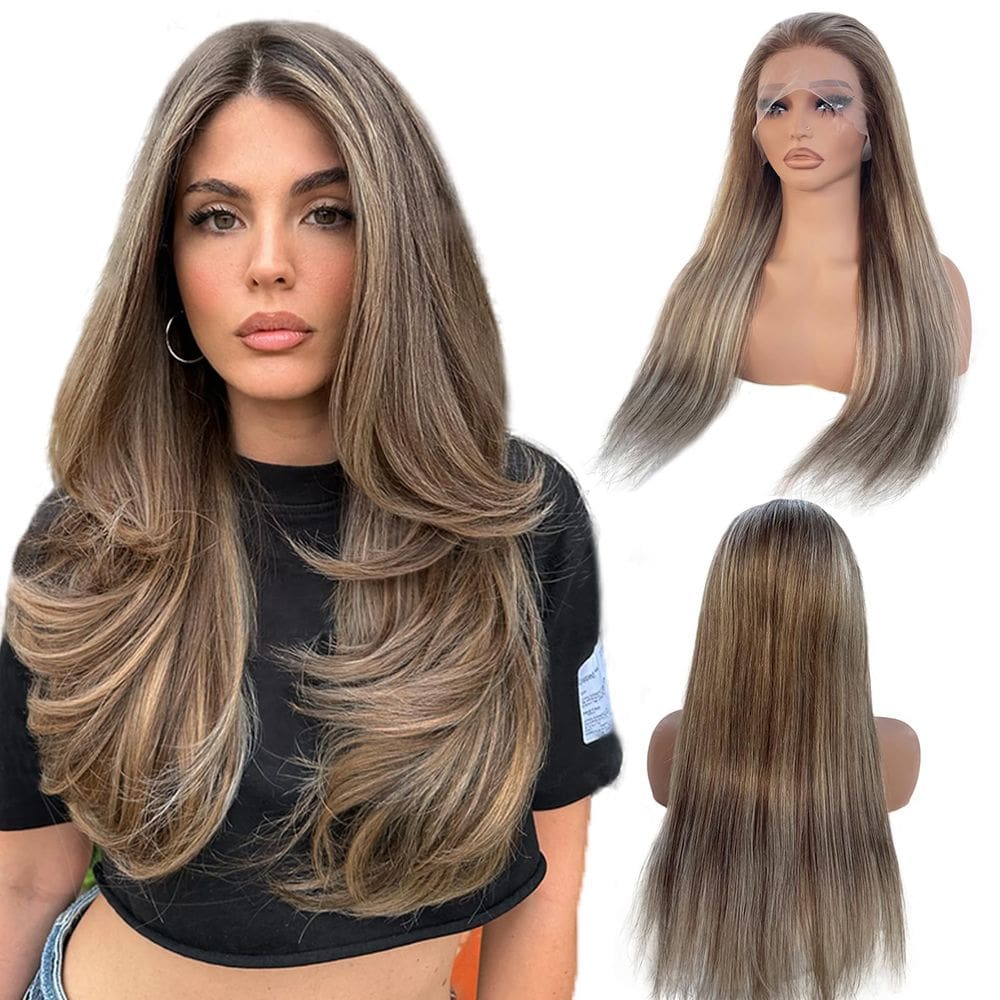Peruca Munx Ash Brown Lace Front para mulheres brancas de 45 cm