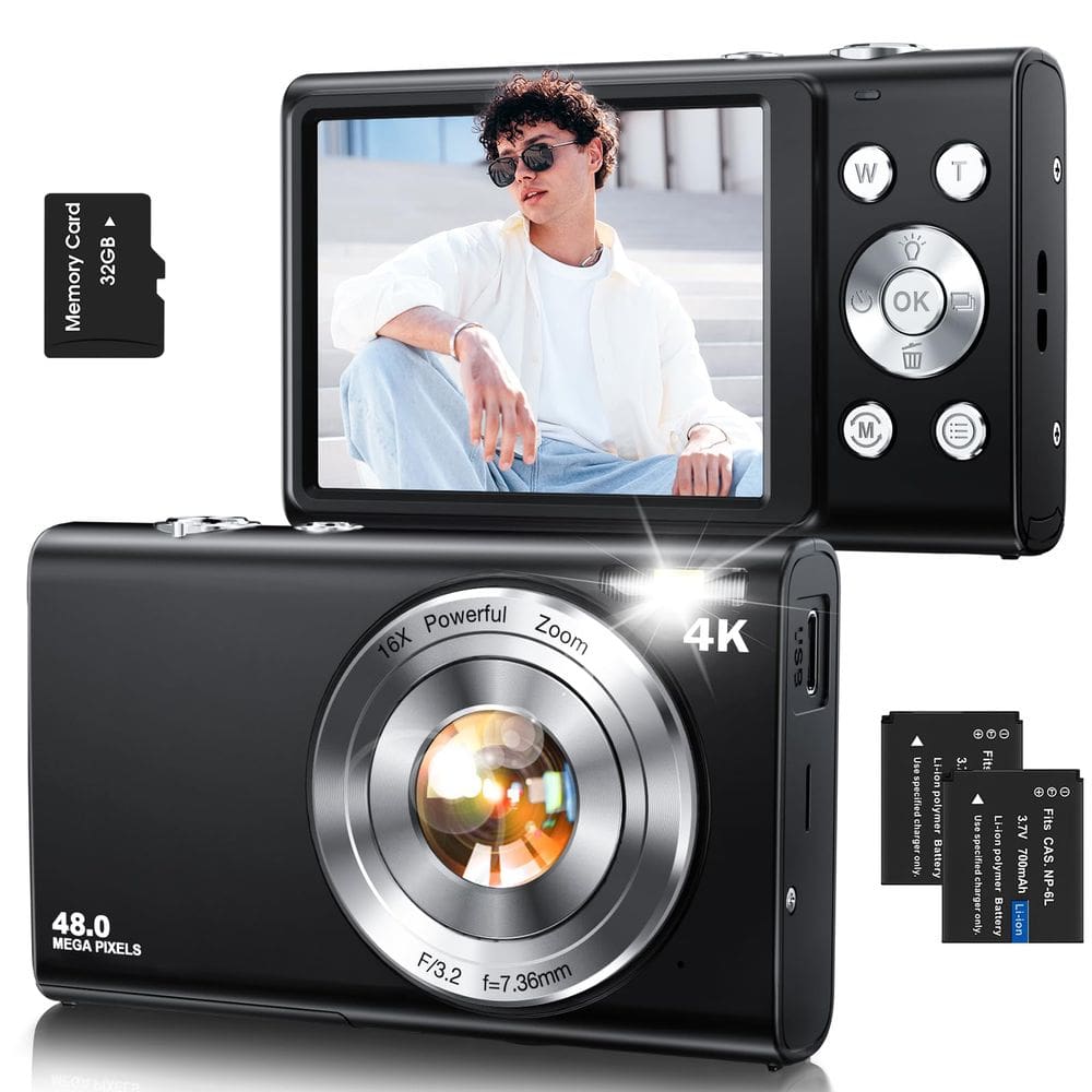 Câmera digital Lecnippy 4K Vlogging 48MP 16X Zoom 2 baterias