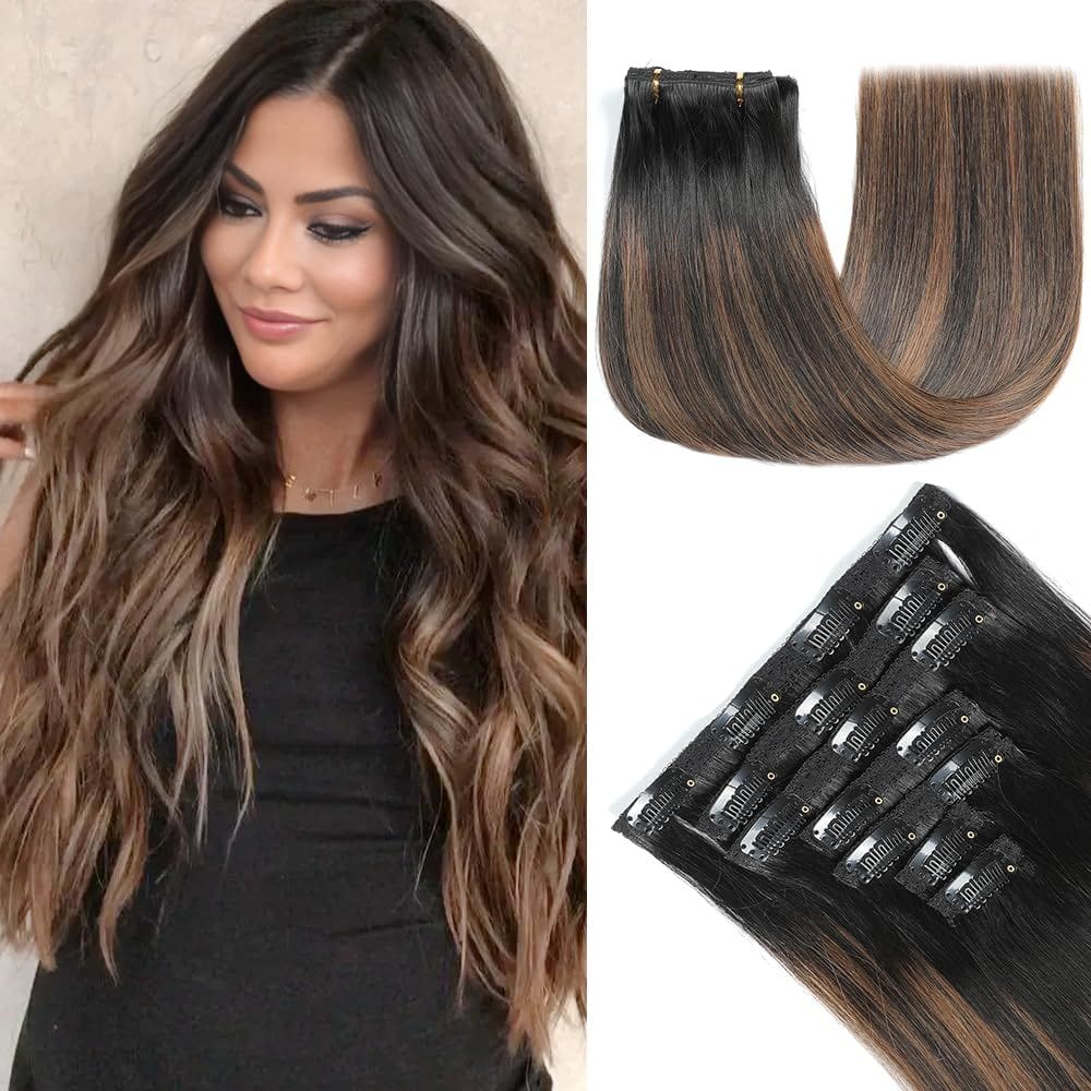 Extensões de cabelo YNSNR Real Human Hair 45 cm 120 g 7 unidades