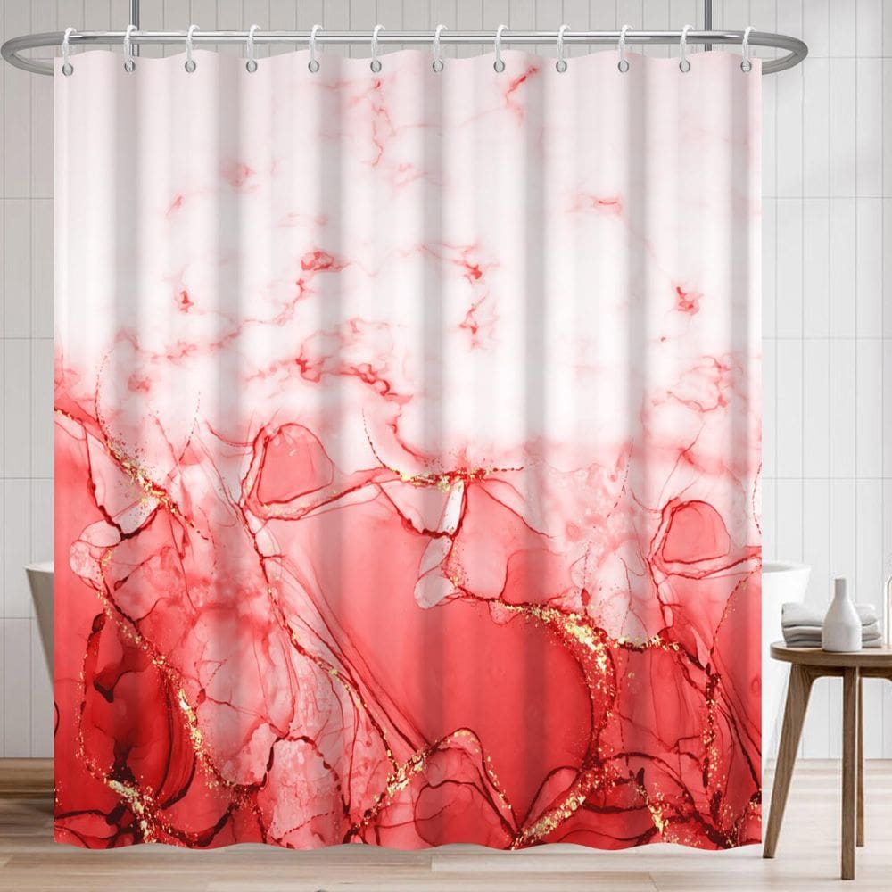 Cortina de chuveiro Uiiooazy Red Abstract Marble impermeável 180x180cm