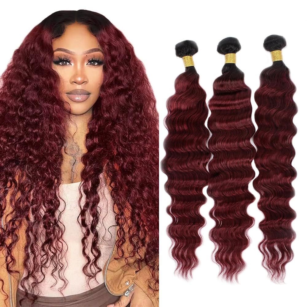 Pacotes de cabelo Biottihair Burgundy Ombre Deep Wave 40-50cm
