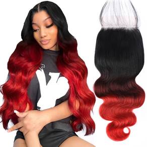 Fecho QTHAIR 14A 1B/4/Red Ombre 45 cm Body Wave HD Lace