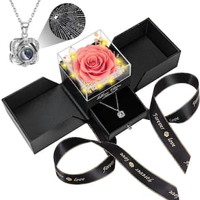 Colar de rosas reais de pêssego rosa preservado I Love You Lebana