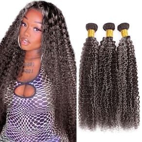Pacotes de cabelo Raivide P4/Grey Kinky Curly Human Hair 14-18