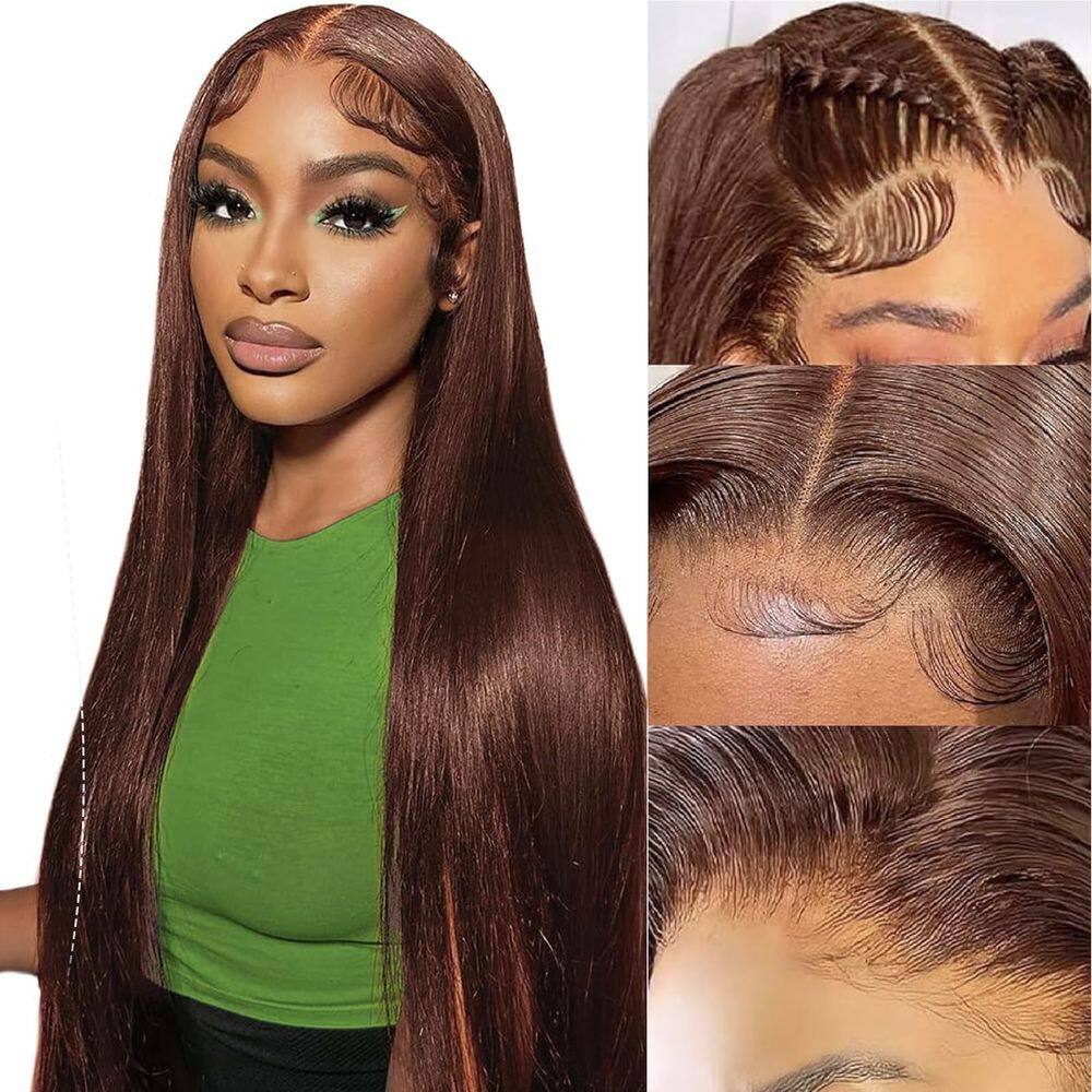 Peruca frontal de renda XUANCAILE Chocolate Brown Human Hair 20