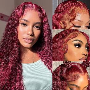 Perucas frontais de renda Simeider 99J Burgundy Human Hair 50cm
