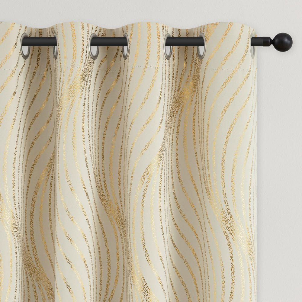 Cortinas Blackout Xwincel Beige Gold Wave Line Dot 214 cm