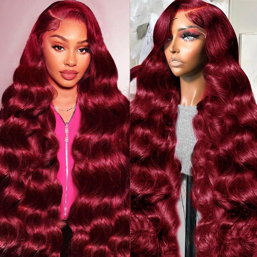 Perucas frontais de renda Sambuity 99J Burgundy Wave 70cm