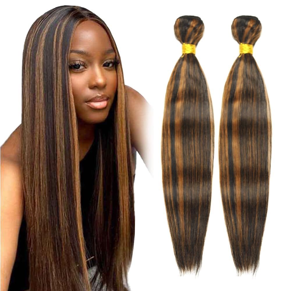 Pacotes de cabelo HertFeu P1B30 Highlight Brown Straight 30cm
