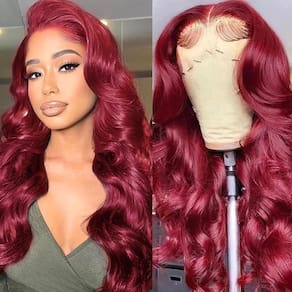 Perucas frontais de renda coulifi 99J Burgundy Human Hair 55cm