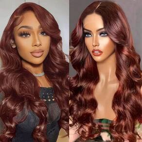 Perucas frontais de renda Drosuud marrom avermelhado Body Wave 56-86cm