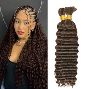 Cabelo trançado humano Ocahsm Chocolate Brown Deep Wave 18cm
