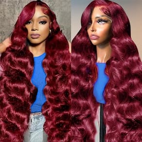 Perucas frontais de renda Sambuity 99J Burgundy Human Hair 60cm