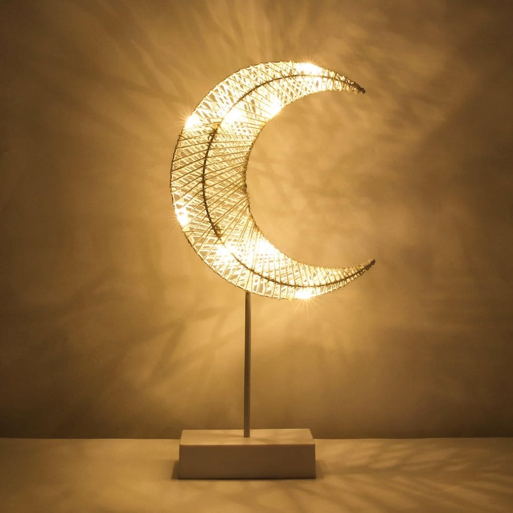 Candeeiro de mesa decorativo Lewondr Moon Shape Ramadan White