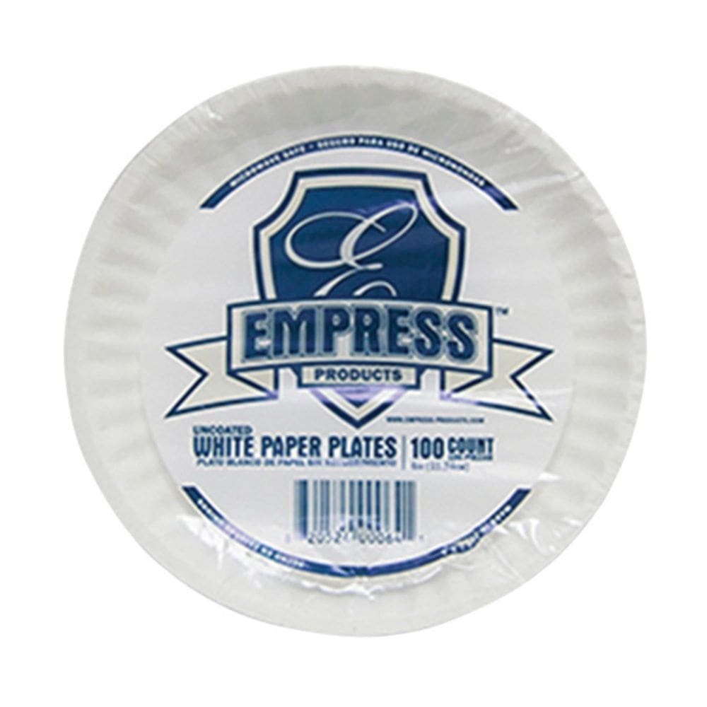 Prato de papel Empress não revestido, 15 cm, branco, pacote com 100