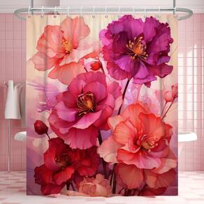 Cortina de chuveiro Uiiooazy Vermelha Rosa Quente Floral 183x183cm