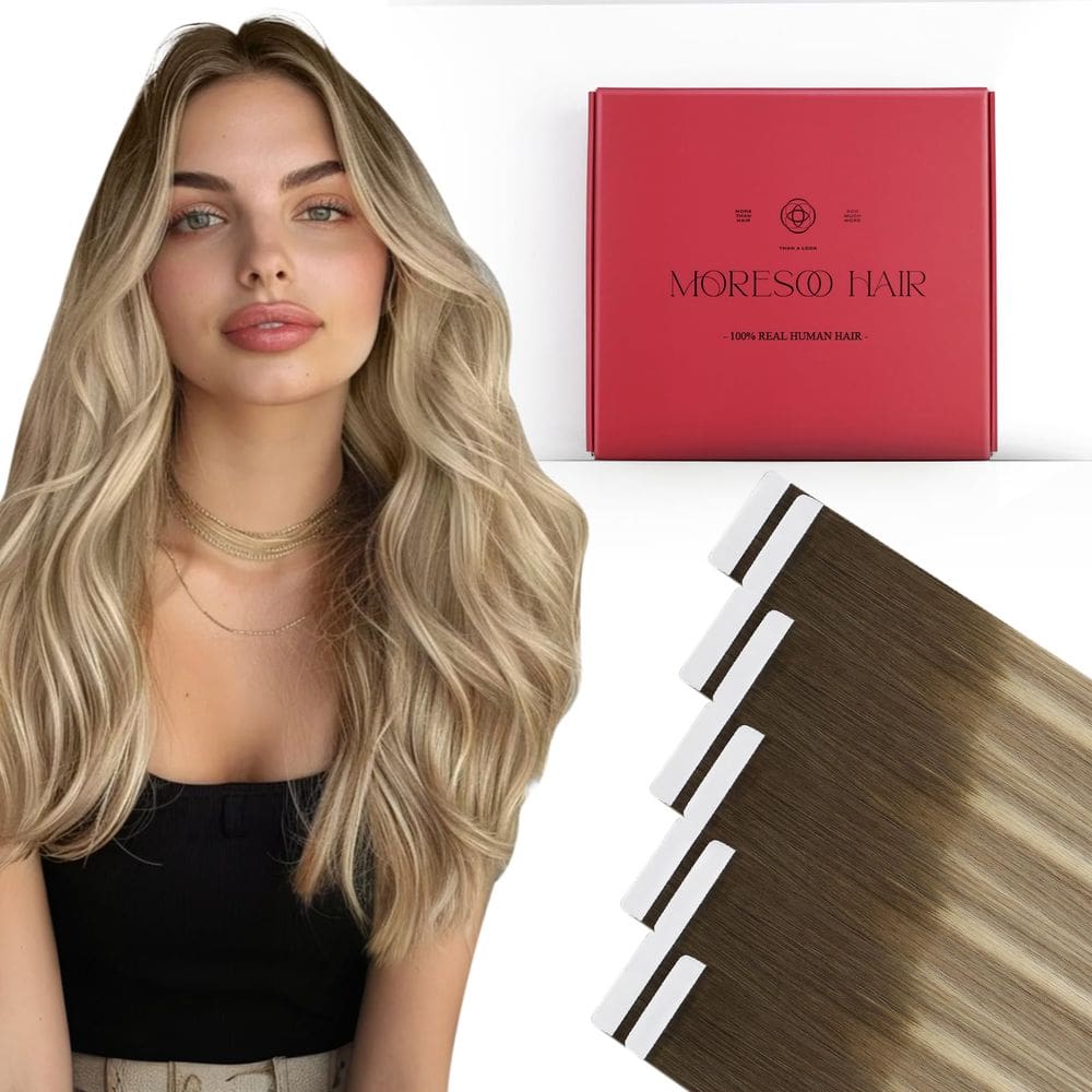 Fita adesiva em extensões de cabelo Moresoo 45cm 10 peças 25g #3 /8/22