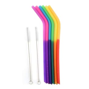 Conjunto de 6 canudos de silicone que mudam de cor com escovas de limpeza