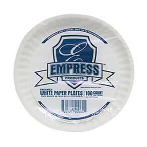 Prato de papel Empress não revestido, 15 cm, branco, pacote com 100