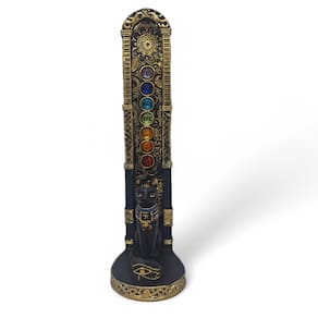 Incensário Egípcio Dourado Gato Vareta 7 Chakras 16 cm
