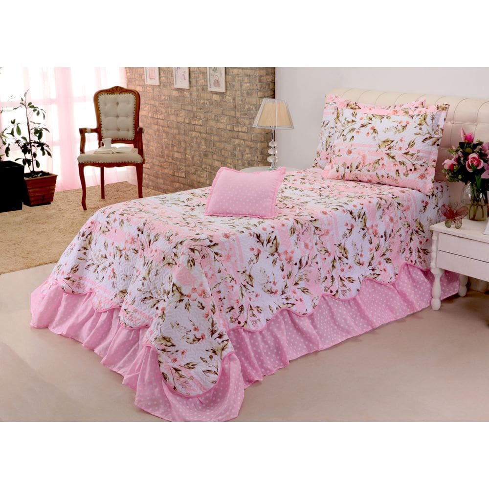 Cobreleito Belize Solteiro Lirio 03 Pçs