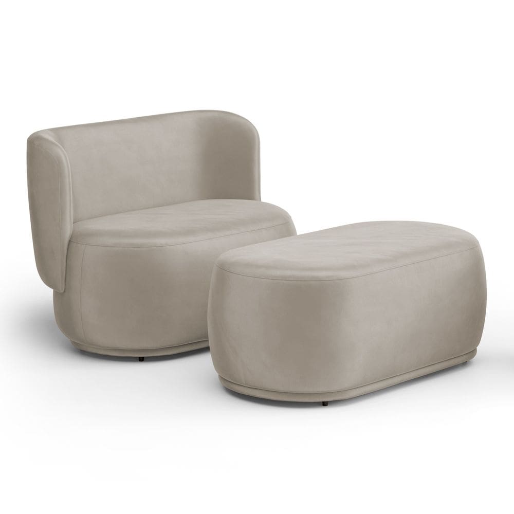 Namoradeira com Puff Orgânico Molly 02 Lugares Veludo Bege - Desk Design