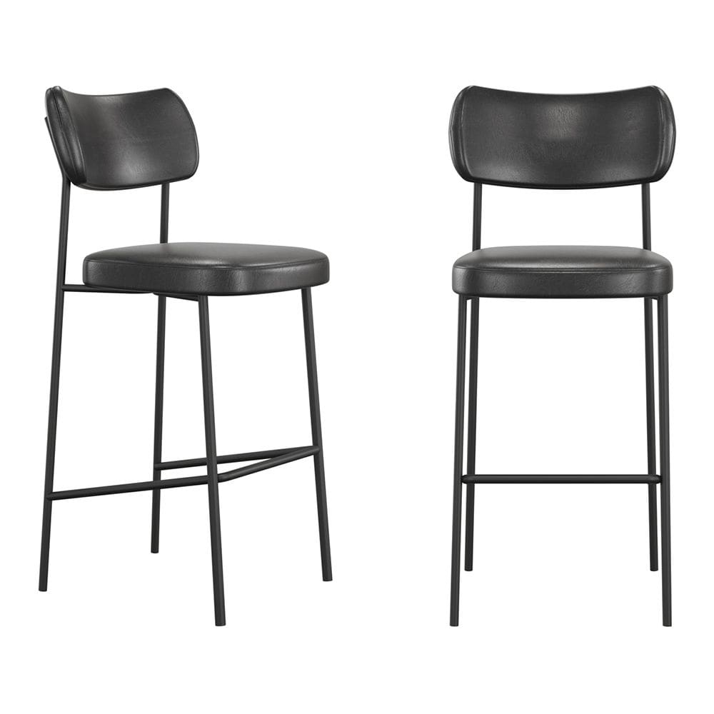 Kit 02 Banquetas Altas Para Cozinha Lila Estofada com Encosto Couríssimo Preto - Desk Design