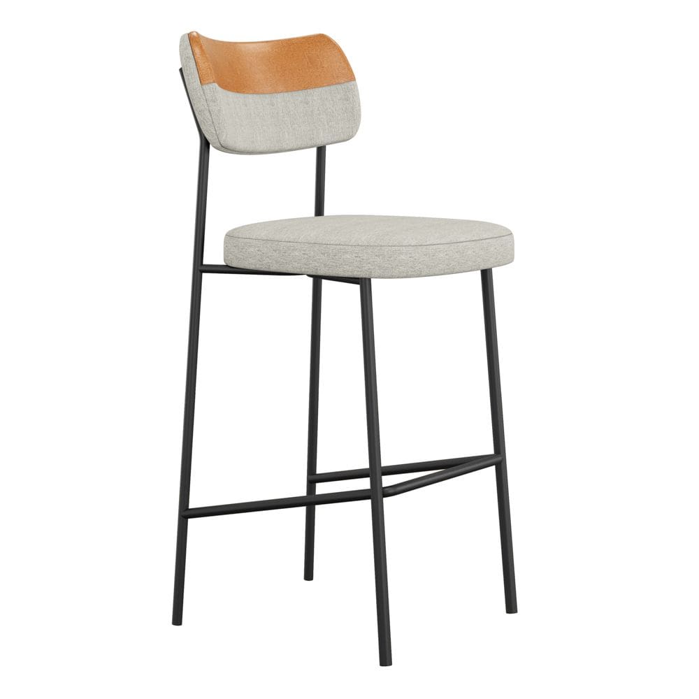 Banqueta Alta Cozinha Lila com Encosto Couríssimo Whisky Linho Cinza - Desk Design