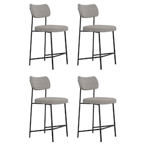 Kit 04 Banquetas Médias Para Cozinha Lila Estofada com Encosto Linho Cinza - Desk Design