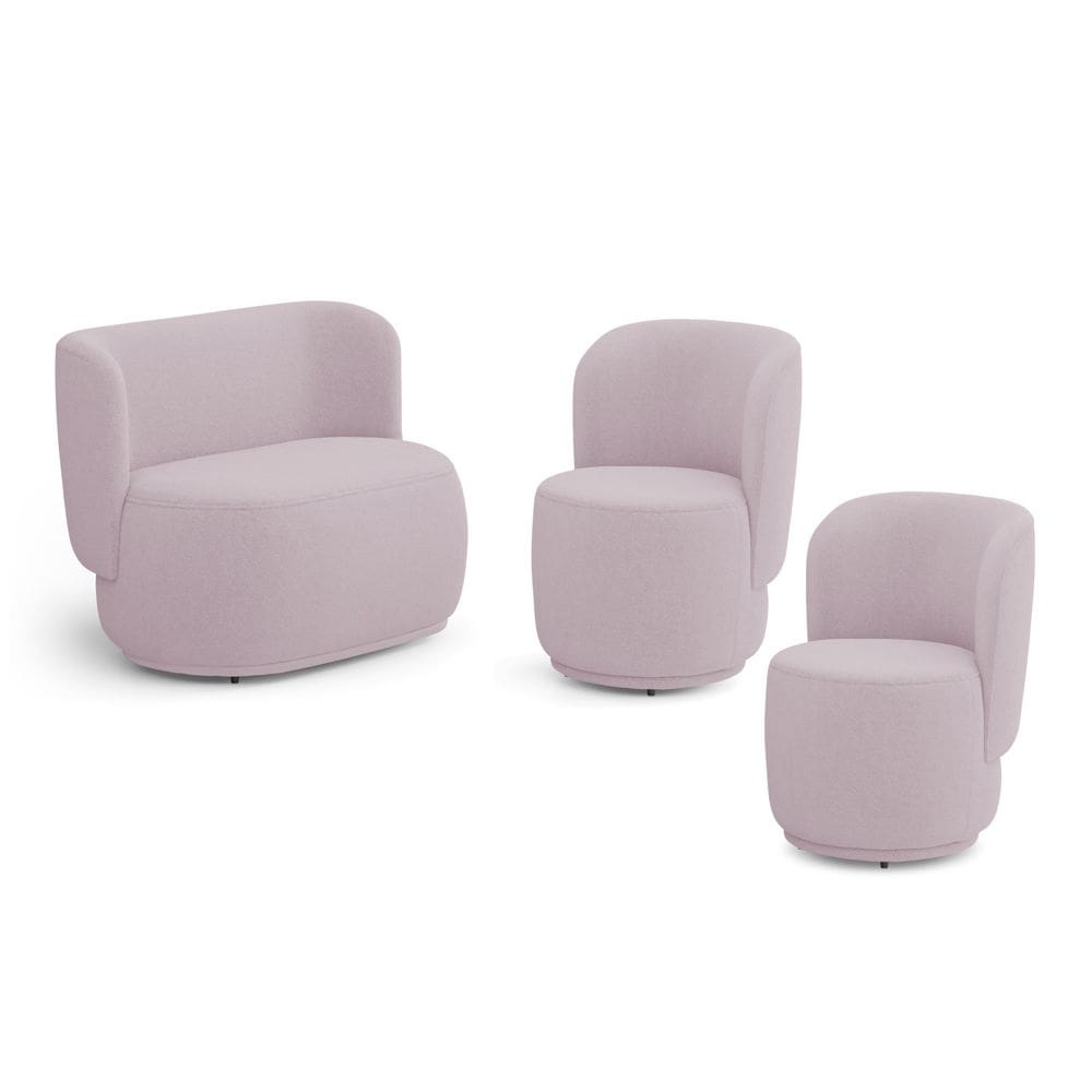 Kit 02 Poltronas e 01 Namoradeira Orgânica Molly Bouclê Rosé - Desk Design