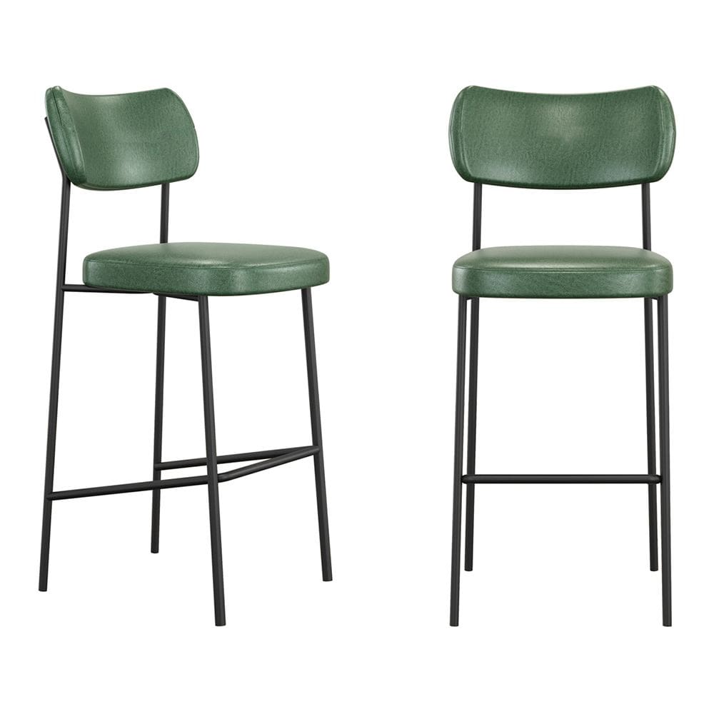 Kit 02 Banquetas Altas Para Cozinha Lila Estofada com Encosto Couríssimo Verde - Desk Design