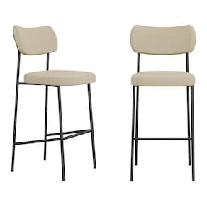 Kit 02 Banquetas Altas Para Cozinha Lila Estofada com Encosto Linho Bege - Desk Design