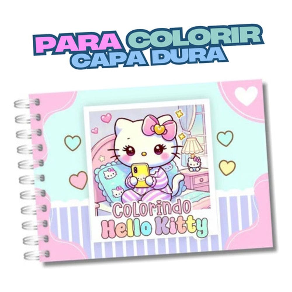 Livro De Colorir Hello Kitty Capa Dura 180gr Com Acetato