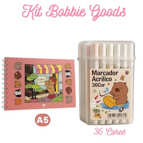 Kit Bobbie Goods: 36 Canetas Acrílicas + Livro Colorir