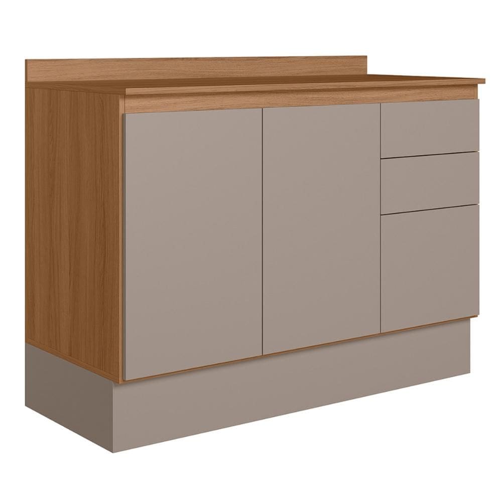 Balcão Cozinha Acacia 120cm Tampo 2 Portas 3 Gavetas Rodape