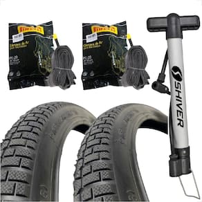 Par Pneu Shiver Bicicleta bike Aro 20 x 2.125 Cravo Balao Camaras Pirelli bico Grosso Bomba de ar