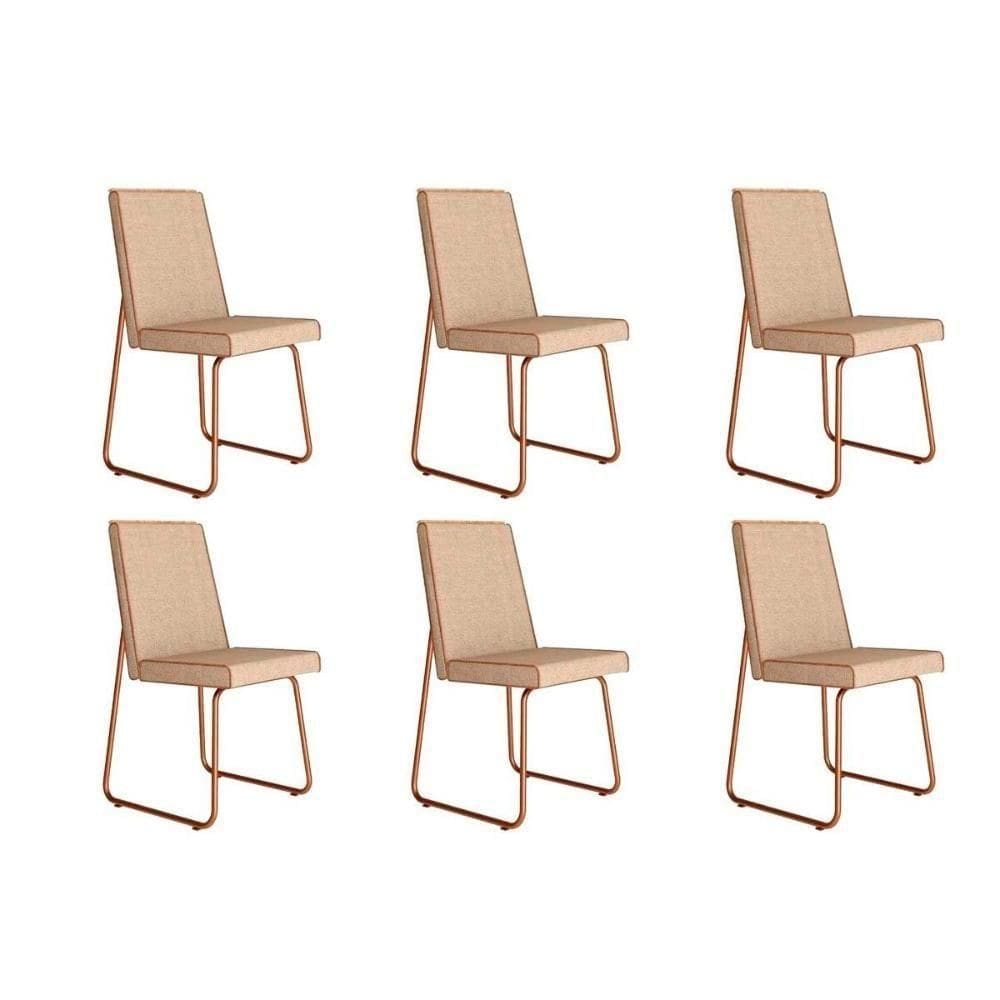 Cadeira Sala De Jantar Lira 1752 Kit 6 Uni Rose-linho Areia-courano Caramelo - Carraro