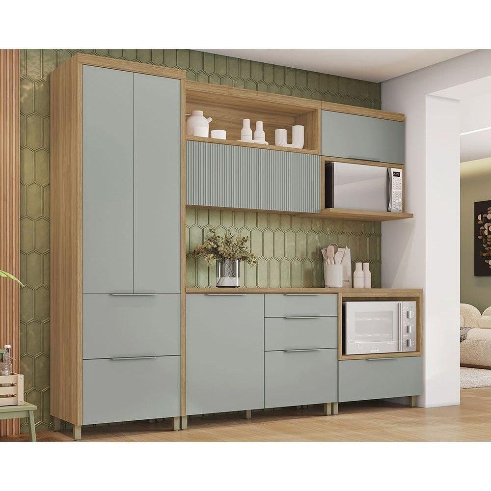 Kit Cozinha Modulada 5 Peças Marquesa 2 Aéreos + 2 Balcões + 1 Paneleiro C5p34 Nature Verde