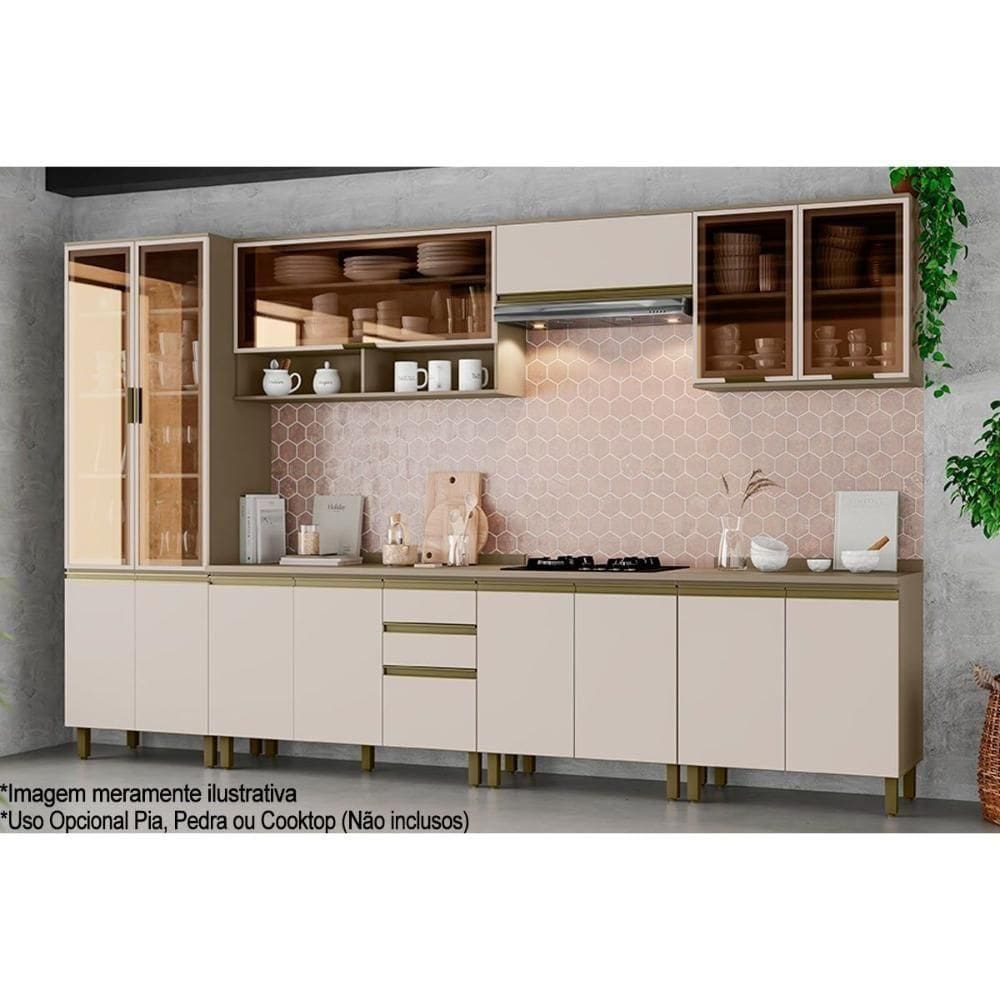 Cozinha Completa 10 Peças Connect 3 Aéreos 3 Balcões 1 Paneleiro 3 Complementos C6p10 Duna Cristal