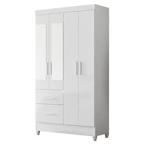 Guarda Roupa Solteiro Madri 4 Portas E 2 Gavetas Flex Branco Com Espelho - Moval