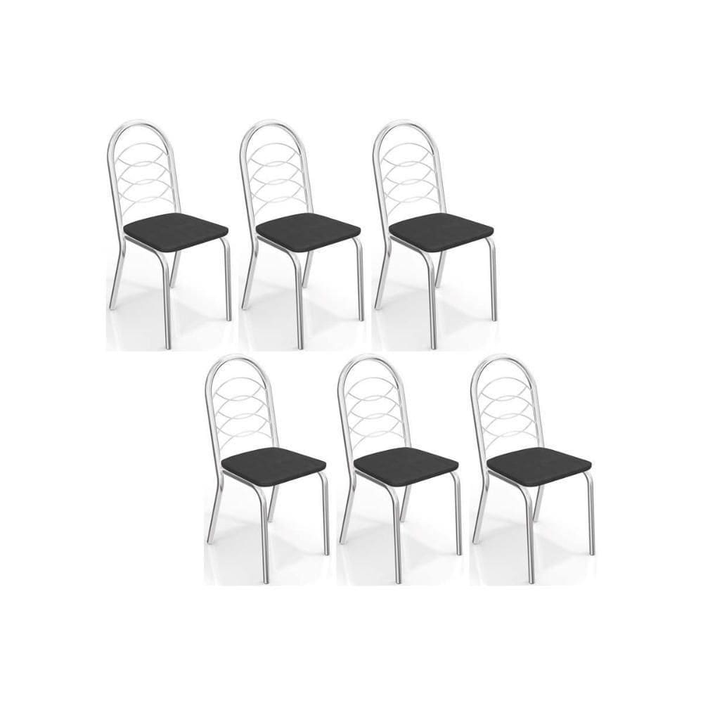 Kit 6 Cadeiras Sala Jantar Holanda C009 6 Un Cromada Preto 110