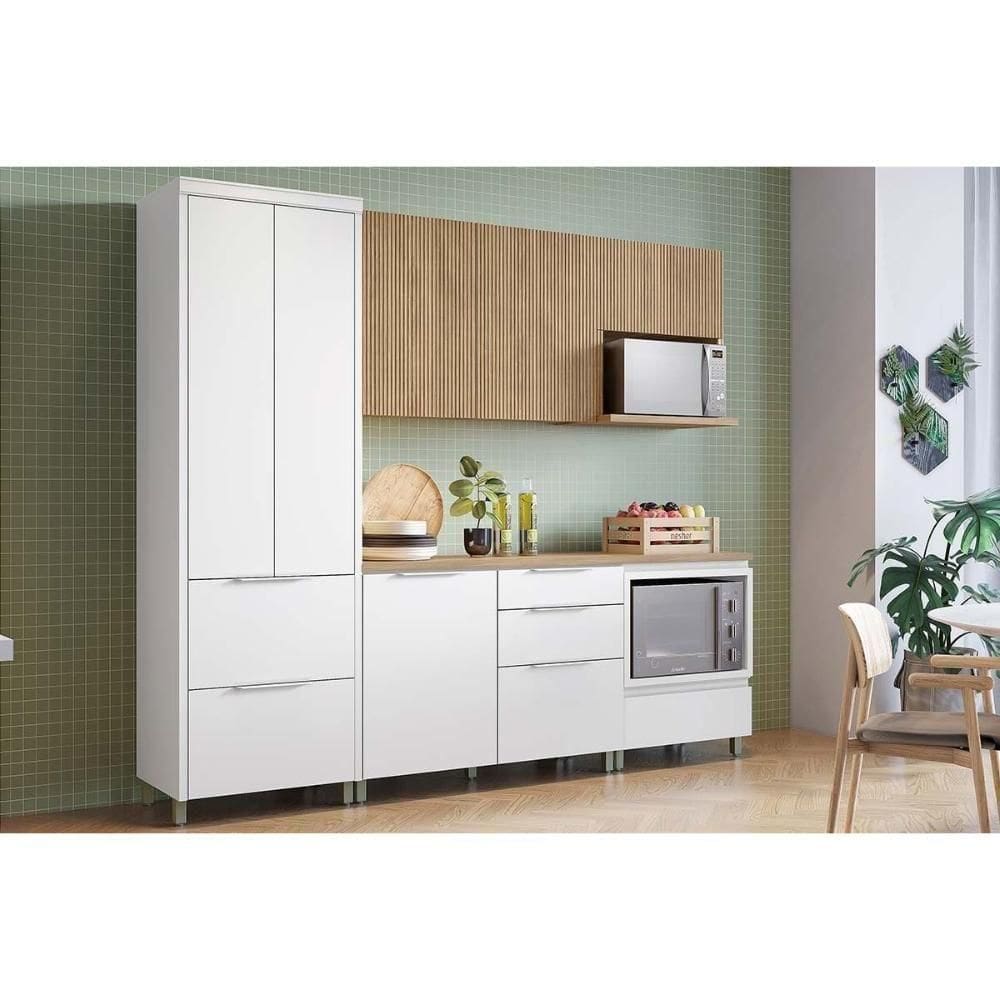 Cozinha Modulada Completa Rainha E Marquesa 5 Peças 2 Aéreos + 2 Balcões + 1 Paneleiro C5p111 Nature Branco