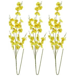 Jogo 3 Hastes Flor Orquídea Amarela Chuva De Ouro Artificial 50cm - Mc Flores