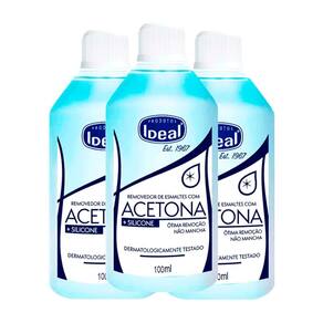 Removedor de Esmalte Ideal à Base de Acetona 100ml Kit com três unidades