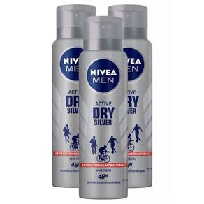 Kit 3X 150ml Desodorante Nivea Men Silver Protect Antibacteriano Aerosol Antitranspirante 48h