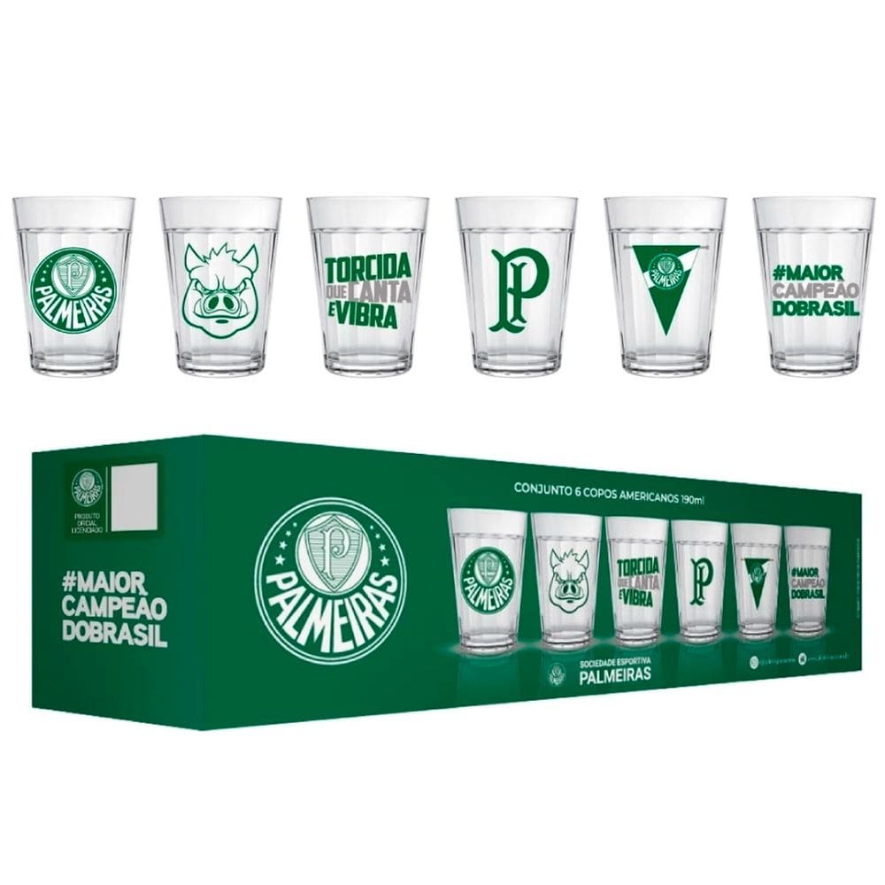 Conjunto 6 Copos Americano Times de Futebol Refrigerantes Cervejas 190ml Nadir