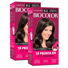 Kit 2X Tintura Creme Biocolor Louro Cinza Moderno 6.1 Mini Kit