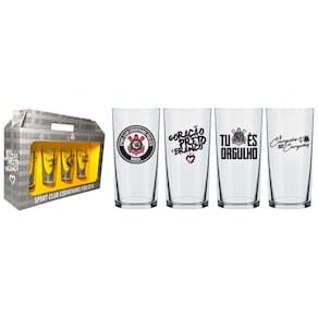Jogo 4 Copos Cylinder Times de Futebol Festas Eventos Jogos 300ml Nadir